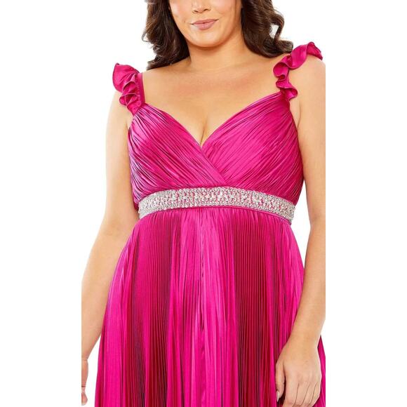 NWT Mac Duggal 77004 Pleated Satin Rhinestone Accents Gown MAGENTA 16W SOLD OUT - Picture 2 of 4